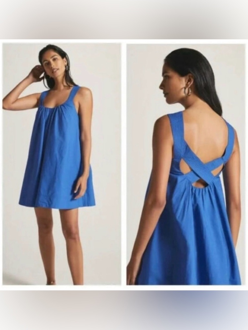 Blue Sleeveless Cross-Back Mini Dress